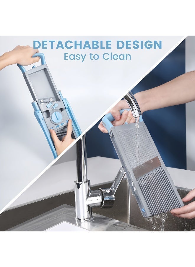 Shangxing مبشرة خضار آمنة للمطبخ، قاطعة خضار ومبشرة، منظم سمك قاطعة البطاطس، قاطعة بطاطس مقلية، قاطعة بصل خضار أسرع لتحضير الوجبات (أزرق) - Image 3